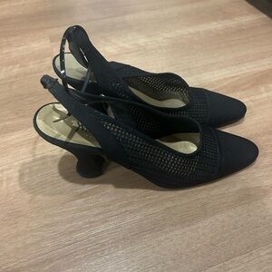 Yves Saint Laurent Vintage Black Mesh Slingback Pumps